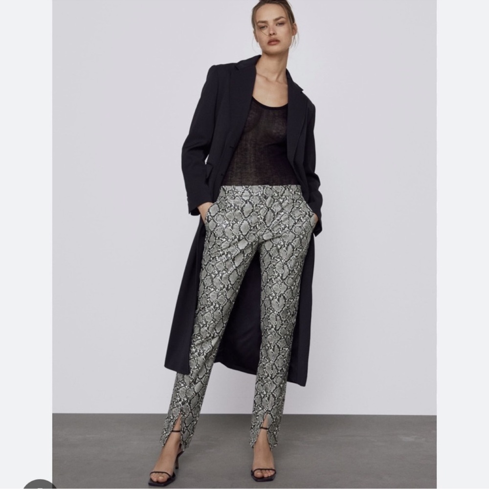 NWT Zara Faux Leather Animal Printed Pants XS Snakeskin Straight Leg Trouser